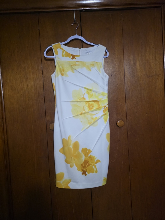 Calvin Klein Dresses & Skirts - Calvin Klein White Midi Dress with Yellow Floral Print